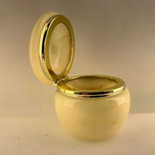 Vintage 1980s Beige Alabaster Jar With Fliptop Lid Ointment Cosmetics Italian