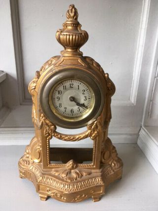 Petite Old French Empire Style Ormolu Desk / Mantle Alarm Clock