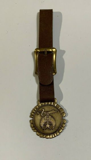 Vintage Shriners Watch Fob On Brown Leather Strap