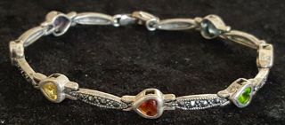 Sterling Silver Marcasite & Coloured Stone Vintage Art Deco Antique Bracelet