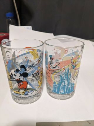 Vintage Mcdonalds Walt Disney Drinking Glasses 16 Oz.  100 Years Of Magic 2 - Pc