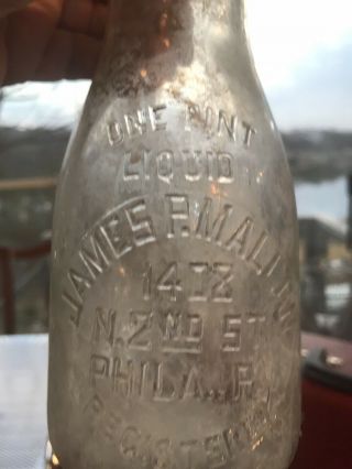 Vintage James Mallon Dairy Milk Bottle Round One Pint Bottle Phila.  Pa Embossed
