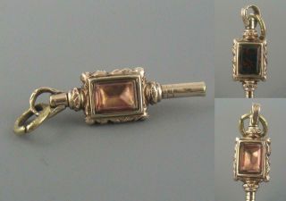 Antique Victorian Gold Cased Bloodstone & Peach Glass Pocket Watch Key Fob Charm