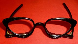 Vintage 1950s Retro Revlon Style Horn Rim Flip Down Reading Glasses Black Frame