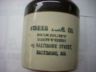 Antique Fisher Bros.  Roxbury Rye 1/2 Gallon Whiskey Jug Baltimore,  Maryland