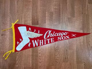 Vintage 1950s Chicago White Sox Red Full Size Pennant Ad Flag Baseball Mlb