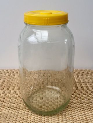 Vintage 2.  5 Litre Gm Glass Jar With Yellow Lid - 34cm High