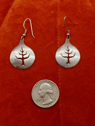 Vintage Sterling Silver Tree Of Life Large Dangle Earrings