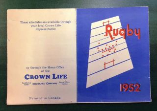 Scarce 1952 Pre - Cfl Big Four - Wifu - Orfu - College Football Schedule - Crown Life