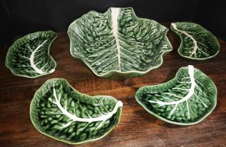 5pc Vintage Portugal Majolica Cabbage Leaf Salad Plate Set No Chips