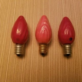 3 Vintage Ge Script & Circle C - 9 1/4 Red Swirl Color Lamps / Bulbs