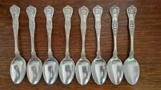 Set Of 8 Antique Tiffany & Co Silverplate Teaspoons In Kings Pattern 5 3/4 " Long