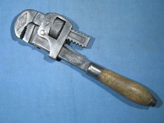 Vintage Stillson 10 " Wood Handle Adjustable Pipe Wrench Walworth Boston Usa
