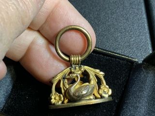 Antique Vintage Gold Filled Watch Fob Charm Pendant Openwork Design With Swan