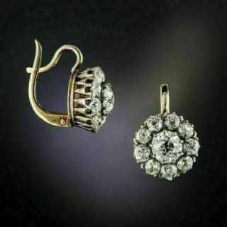 2.  00ct Round Cut Diamond Antique Flower Earrings 14k Yellow Gold Fin