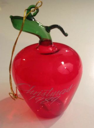 Vintage Red Glass Apple Christmas Ornament 1989 Thin Light Delicate Hand Blown