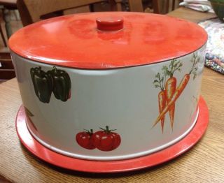 Vintage Decoware Metal Cake Pie Carrier Saver Vegetables Carrots Peppers Tomato
