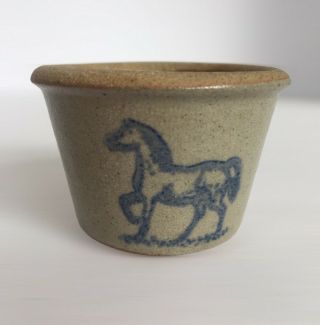 Miniature Blue Horse Crock Salt Glazed Pottery Beaumont Pottery Maine Vintage