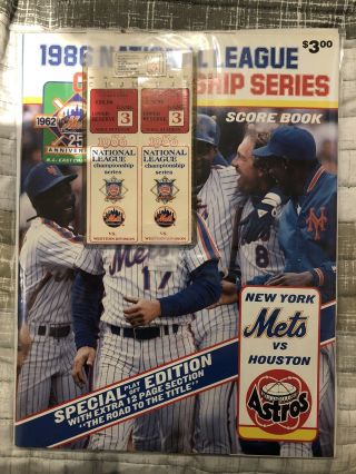 1986 York Mets Vs Houston Astros Nlcs Program And Game 3 Tickets