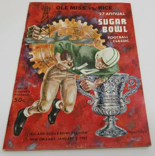 1961 Sugar Bowl Program Ole Miss Rebels V Rice Owls Ex/mt 68578