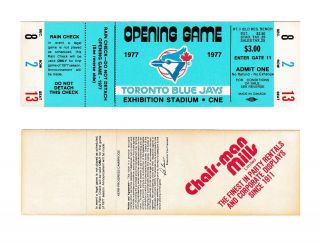 Opening Game Blue Ticket 1977 Toronto Blue Jays First Season Stub Mlb