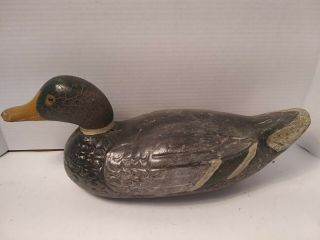 Antique Vintage 15” Hand Carved Wood Duck Decoy & Paint