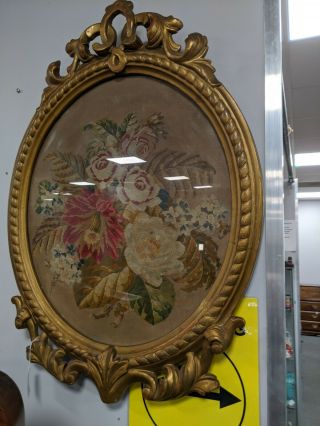 Late Georgian Or Early Victorian Woolwork Picture In Gorgeous Large Gilt