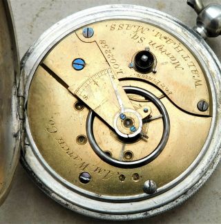 NO RESRV WALTHAM HM 1876 Sterling Silver Mechanical Pocket Watch Vintage Antique 2