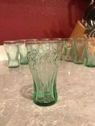 Set Of 9 Libbey Mini Coca Cola Coke Vintage Glasses 4 3/8 " Green Tinted 6.  25oz