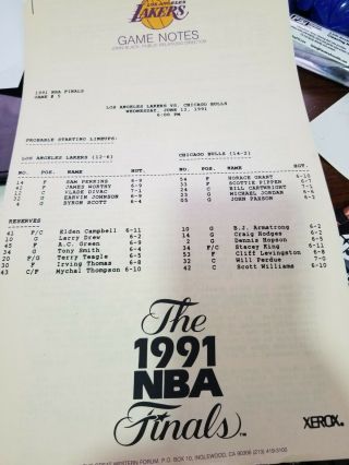 1991 Nba Finals Los Angeles Lakers Vs Chicago Bulls Game 5 Game Notes