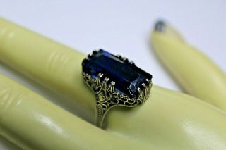 Vintage Sterling Filigree Blue Glass Ring 13/16 " Face,  Size 6.  5,  4.  5 Grams