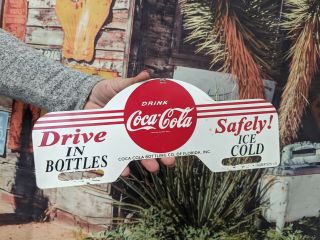 Old Vintage Coca - Cola Coke Porcelain Sign License Plate Holder Sign Gas & Oil