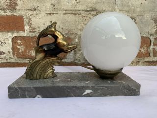 Vintage French Marble Art Deco Table Mood Lamp Leaping Gazelle