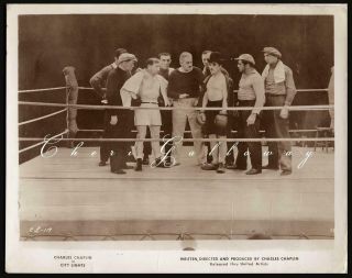 Vintage 1930 Charles Chaplin City Lights Boxing Scene Rare Linen Back Photo
