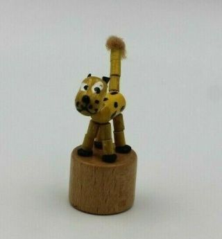 Vintage Wooden Push Puppet Collapsing Cat Toy Made In Italy