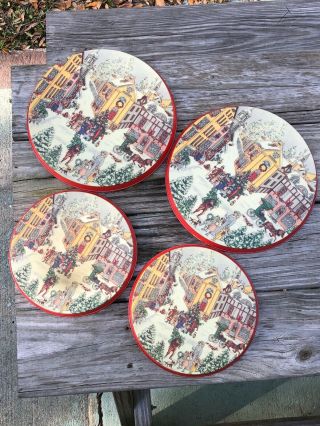 Vintage Stove Burner Covers Christmas Set Of 4 Red Holiday Scene