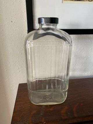 Vintage Art Deco Refrigerator Water Bottle With Black Ribbed Cap 1930s
