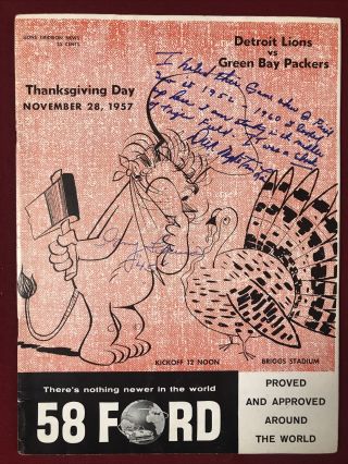 1957 Detroit Lions Program Signed By Dick " Night Train " Lane And Danny Lewis