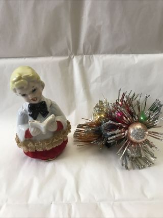Vintage Made In Japan Ceramic Christmas Choir Boy With Velvet And Lace