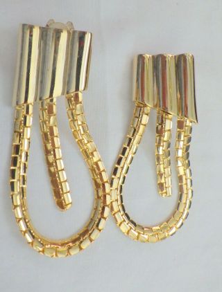 Vintage Clip Earrings Gold Tone 3 " Makes A Statement