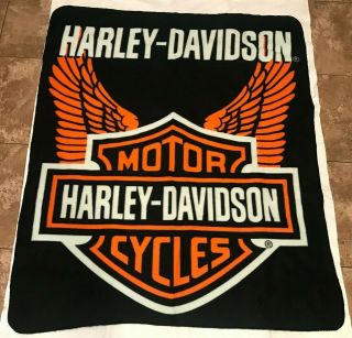 Harley Davidson Motorcycles Fleece Throw Blanket 59 X 50 " Black Orange Logo
