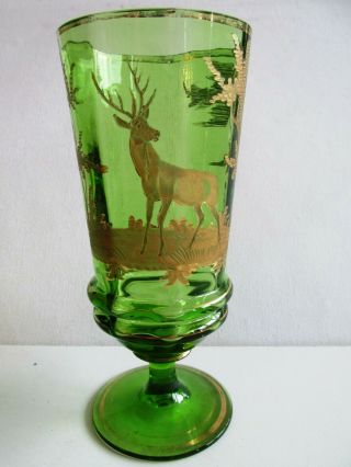 Antique Bohemian Moser Hand Engraved Glass Cup Goblet 1880s 1