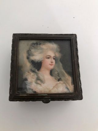 Antique French Ormolu Jewelry Trinket Box Miniature - Portrait Marie Antoinette