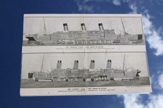 White Star Line Rms Olympc & Majestic Cutaway Plans Book Print,  C - 1920 