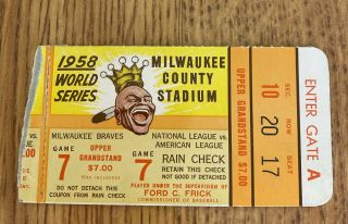 1958 Game 7 World Series Ticket Stub Milwaukee Braves Vs York Yankees Mantle