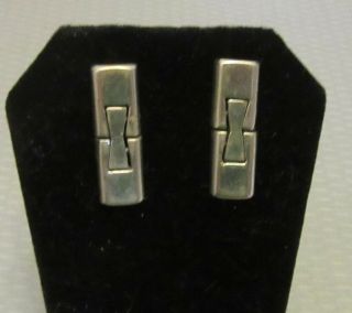 Modernist Vtg Mexico 925 Sterling Silver Earrings Hinged Flat Bar Drop 1 - 1/8 "
