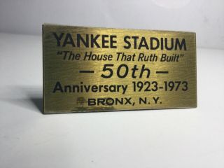 Ny Yankee Stadium Brass Seat Plaque - 50th Anniversary 1923 - 1973