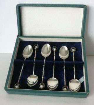 Vintage Set Of Six Japanese Sterling Silver & Akoya Cultured Pearl Spoons Boxed