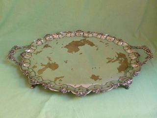 Antique Sheffield Silver Plate On Copper Tray Large 27 " Overall Length