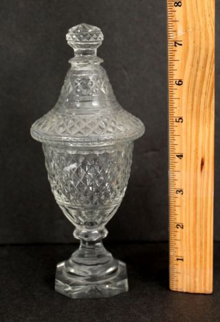 Miniature Antique 19thc Hand Blown Victorian Cut Glass Covered Sweetmeat Jar,  Nr